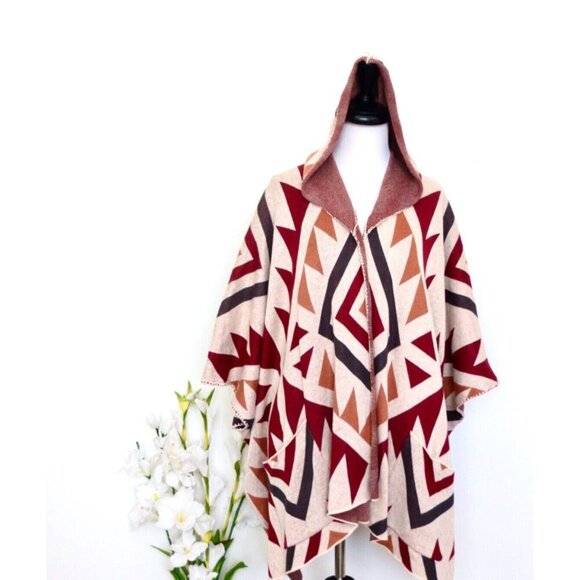 NEW! Billabong Boho Aztec Enchanted Ways Hooded Open Front Sweater Poncho SZ S - Picture 4 of 8